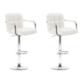 Artiss 2x Bar Stools Leather Gas Lift w/Armrest White