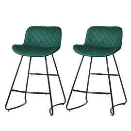 Artiss Set of 2 Bar Stools Kitchen Stool Chairs Chair Velvet Barstool Barstools Green