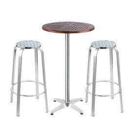 Gardeon 3-Piece Outdoor Bar Set Bistro Table Stools Adjustable Wooden Cafe
