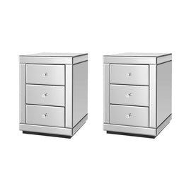 Artiss Bedside Table 3 Drawers Mirrored X2 - PRESIA Silver