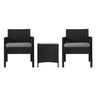 Gardeon 3PC Outdoor Bistro Set Patio Furniture Wicker Dining Chairs Table Cushion Black