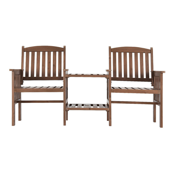 Gardeon Outdoor Garden Bench Loveseat Wooden Table Chairs Patio Furniture Brown