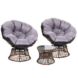 Gardeon Outdoor Lounge Setting Furniture Wicker Papasan Chairs Table Patio Brown