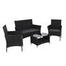 Gardeon 4 Piece Outdoor Dining Set Furniture Lounge Setting Table Chairs Black