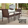 Gardeon 3PC Patio Furniture Bistro Set Wicker Outdoor Lounge Setting Brown