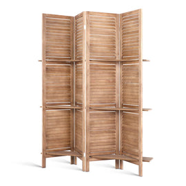 Artiss 4 Panel Room Divider Screen 163x170cm Shelf Oak
