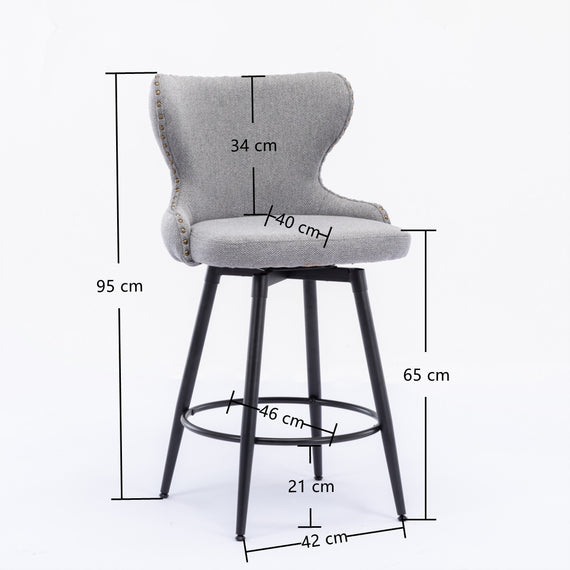 2x Swivel Bar Stools Tufted Counter Chairs with Stud Trim and Metal Base-Dark Grey