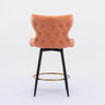 2x Swivel Bar Stools Tufted Counter Chairs with Stud Trim and Metal Base-Orange