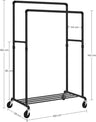 SONGMICS Industrial Pipe Clothes Rack on Wheels with Hanging Rack Organizer Black HSR60B