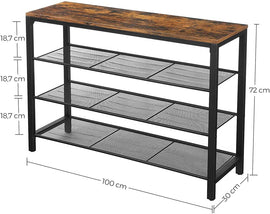 VASAGLE Shoe Rack Shoe Organiser with 3 Mesh Shelves for Hallway Living Room Bedroom Simple Structure Stable Industrial Style Rustic Brown and Black LBS14BX