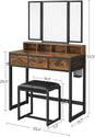 VASAGLE Dresser Table with Trifold Mirror Rustic Brown and Black RVT004B01