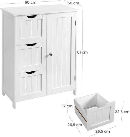 VASAGLE Floor Cabinet with 3 Drawers and Adjustable Shelf White BBC49WT