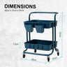 Trolley Cart Storage Utility Rack Shelf Organiser Swivel Kitchen 2 Tier BLUE