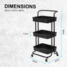 Trolley Cart Storage Utility Rack Shelf Organiser Swivel Kitchen 3 Tier BLACK