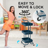 Trolley Cart Storage Utility Rack Shelf Organiser Swivel Kitchen 3 Tier BLUE
