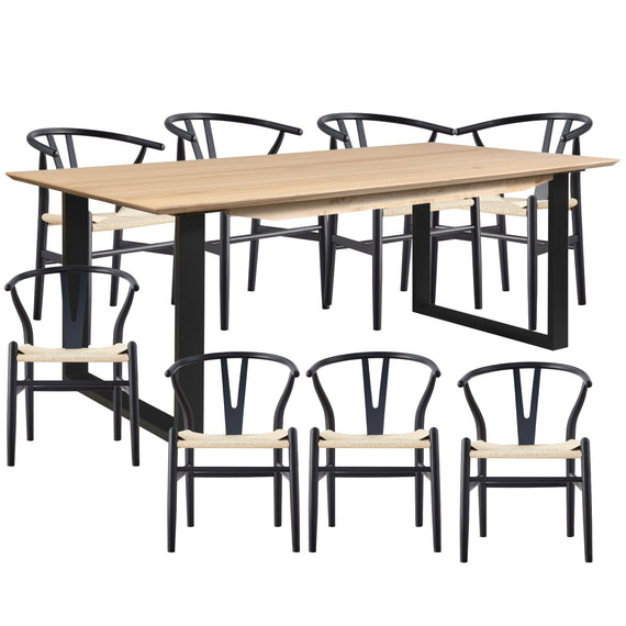 Aconite 9pc 210cm Dining Table Set 8 Wishbone Chair Solid Messmate Timber Wood