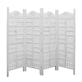 Circle Jali 4 Panel Room Divider Screen Privacy Shoji Timber Wood Stand - White