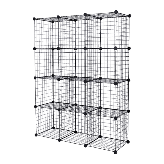 12 Cube Wire Grid Organiser Bookcase Storage Cabinet Wardrobe Closet Black