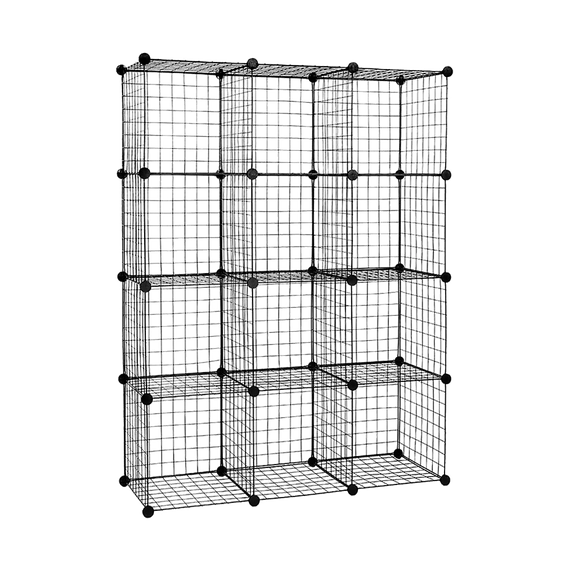 12 Cube Wire Grid Organiser Bookcase Storage Cabinet Wardrobe Closet Black