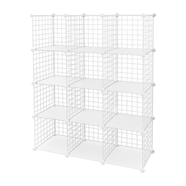 12 Cube Wire Grid Organiser Bookcase Storage Cabinet Wardrobe Closet White
