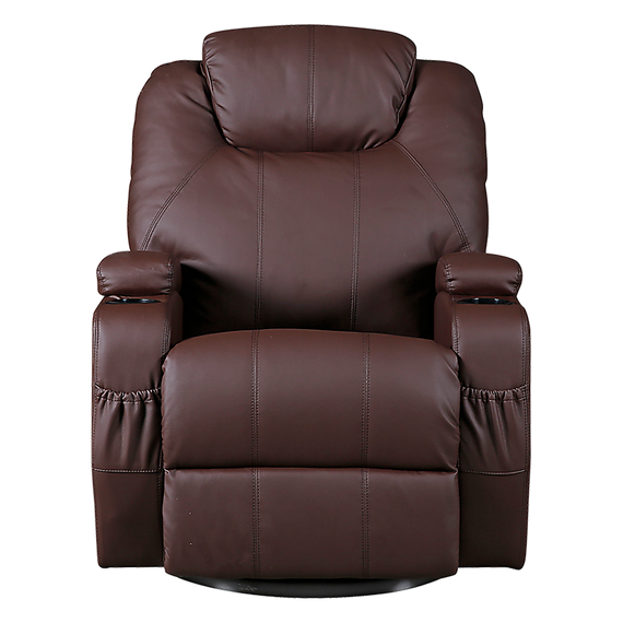 Brown Massage Sofa Chair Recliner 360 Degree Swivel PU Leather Lounge 8 Point Heated