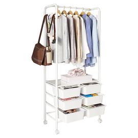 Metal Open Wardrobe Modern Storage Cabinet Tall Clothes Drawers Hanger Coat Rack