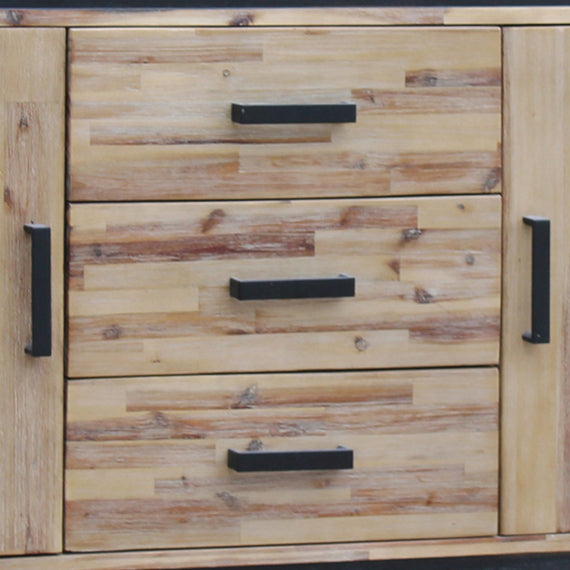 Buffet Sideboard in Silver Brush Colour with Solid Acacia & Veneer Wooden Frame Storage Cabinet with Drawers