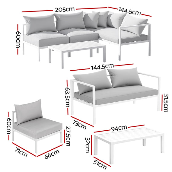 Gardeon 4 Seater Outdoor Sofa Set Aluminium Lounge Setting