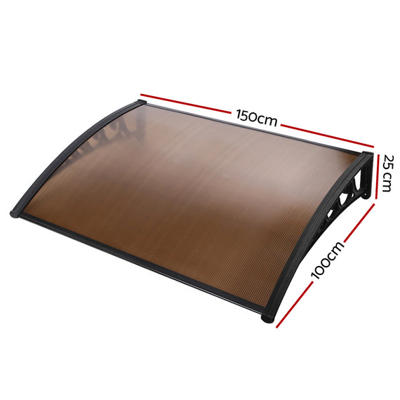 Instahut Window Door Awning 1mx1.5m Brown Hollow Sheet Plastic Frame