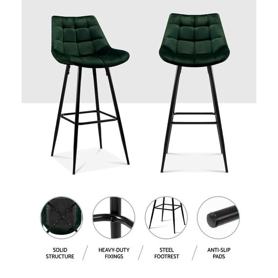 Artiss 2x Bar Stools Velvet Chairs Green