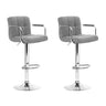 Artiss 2x Bar Stools Fabric Gas Lift w/Armrest Grey