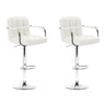 Artiss 2x Bar Stools Leather Gas Lift w/Armrest White