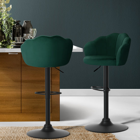 Artiss 2x Bar Stools Gas Lift Velvet Green