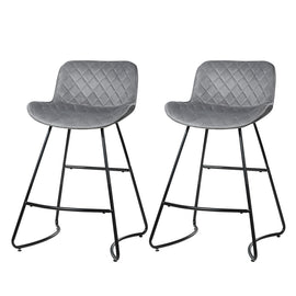 Artiss 2x Bar Stools Velvet Seat Metal Legs Grey