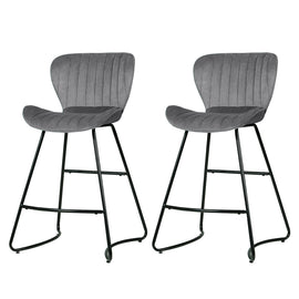 Artiss 2x Bar Stools Velvet Seat Metal Grey