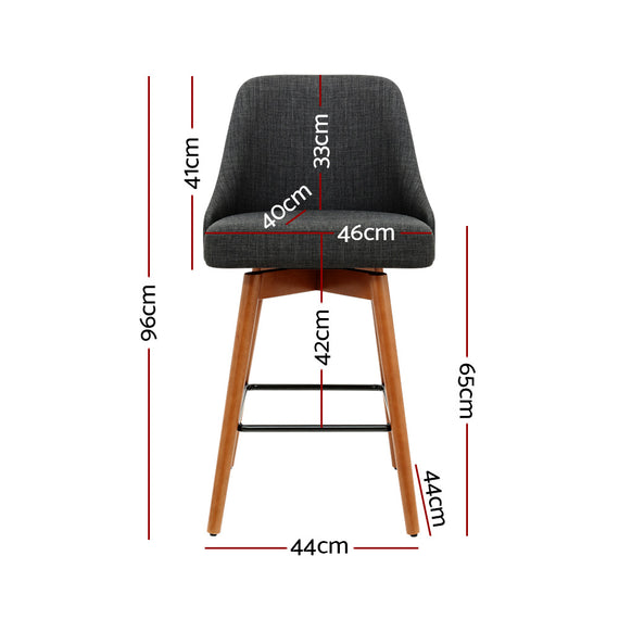 Artiss 2x Bar Stools Swivel Seat Wooden Charcoal