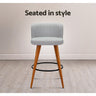 Artiss Set of 2 Wooden Fabric Bar Stools Circular Footrest - Light Grey