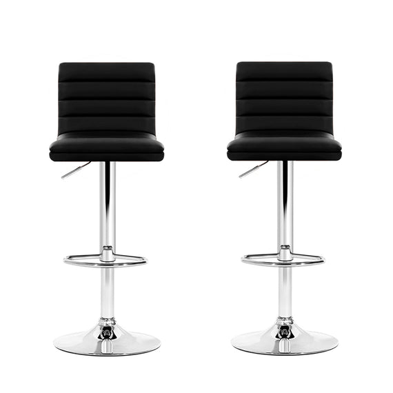 Artiss 2x Bar Stools Padded Leather Gas Lift Black