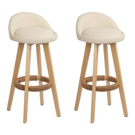 Artiss 2x Bar Stools Padded Leather Wooden Beige