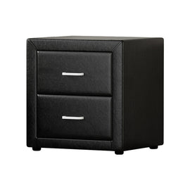 Artiss Bedside Table 2 Drawers Leather - CADEN Black