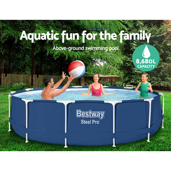 Bestway Swimming Pool 396x84cm Steel Frame Round Above Ground Pools w/ Filter Pump 8680L