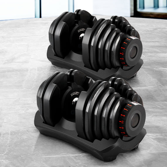 2x40KG Adjustable Dumbbells Dumbbell Set Rubber Weight Plates