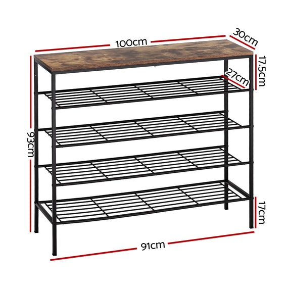 Artiss Shoe Rack 25 Pairs 5-tier Shoe Storage Organiser Shelf Metal frame Walnut