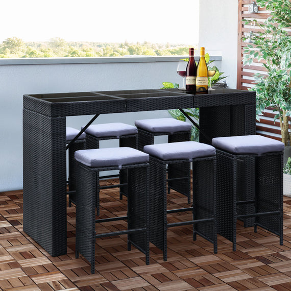 Gardeon 7-Piece Outdoor Bar Set Dining Table Stools Wicker Patio Setting