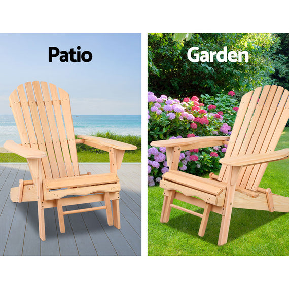 Gardeon 2PC Adirondack Outdoor Chairs Wooden Sun Lounge Patio Furniture Garden Natural