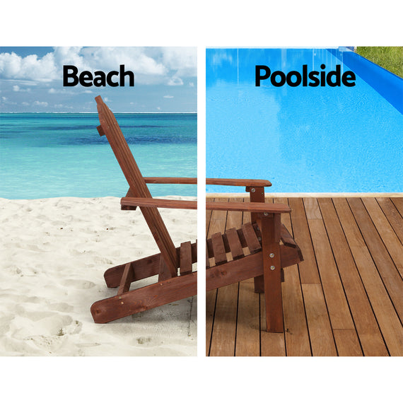Gardeon Outdoor Sun Lounge Beach Chairs Table Setting Wooden Adirondack Patio Chair Brown