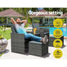 Gardeon 5PC Bistro Set Wicker Table and Chairs Ottoman Outdoor Furniture Grey