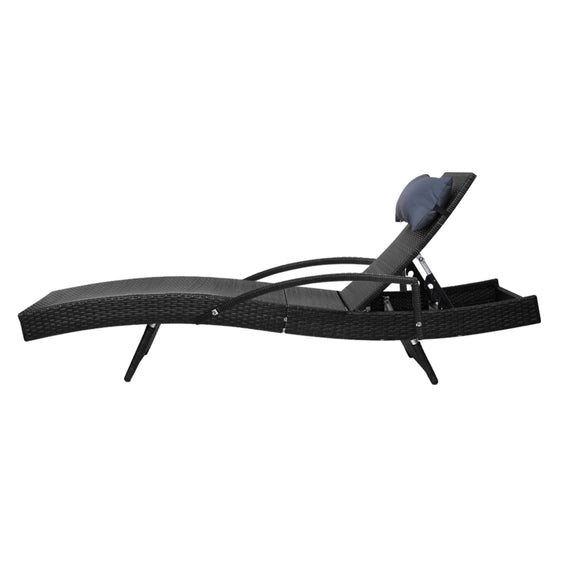 Gardeon Sun Lounge Wicker Lounger Outdoor Furniture Beach Chair Armrest Adjustable Black