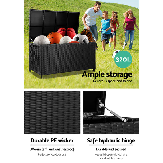 Gardeon 320L Outdoor Wicker Storage Box - Black