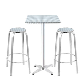 Gardeon Outdoor Bistro Set Bar Table Stools Adjustable Aluminium Cafe 3PC Square
